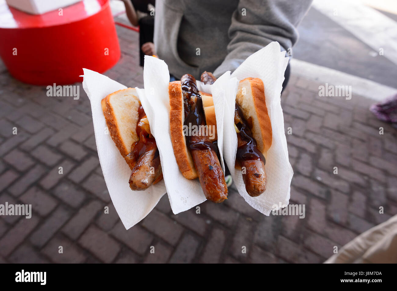 Bunnings Warehouse Sausage Sizzle for Fund Raising, New South Wales, NSW, Australia Stock Photo