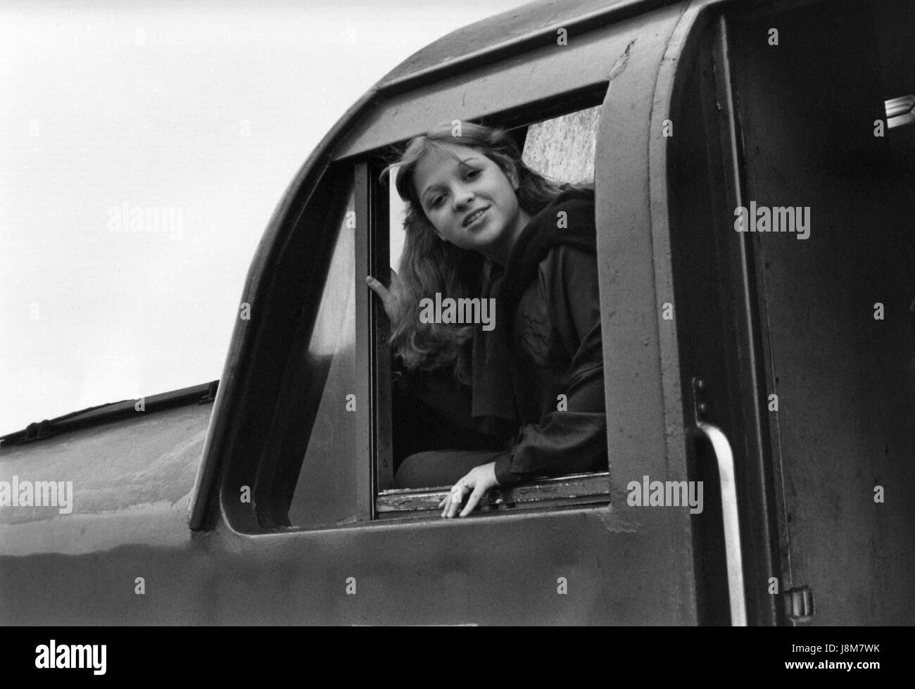 Rachel Sweet, U.S. pop singer, in the cab of a diesel locomotive at Edinburgh in Scotland on October 27, 1978. She was on the Be Stiff tour run by her label Stiff Records. Stock Photo