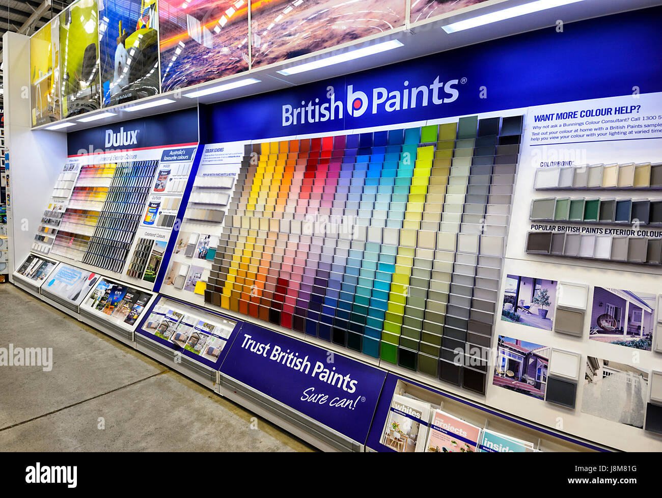 Paint swatches displayed at a home improvements store, Australia Stock Photo