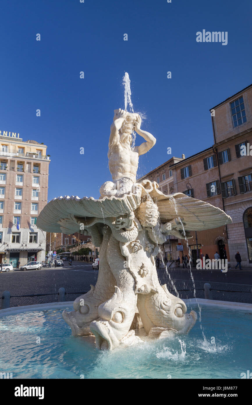 Triton fountain in piazza Barberini, Rome, Italy Stock Photo
