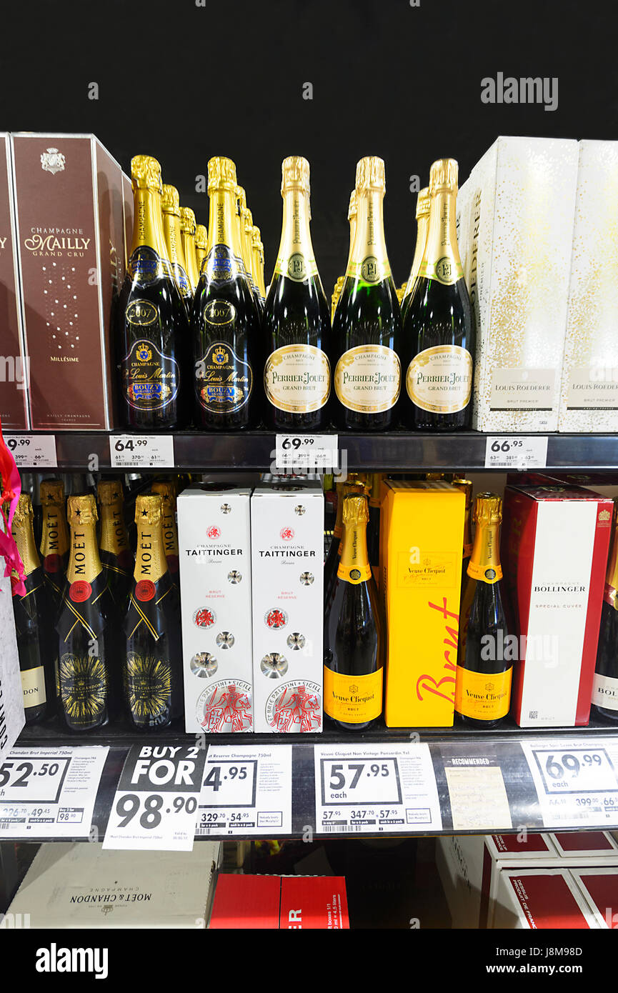 Bottles of Champagne on display for sale, Australia Stock Photo
