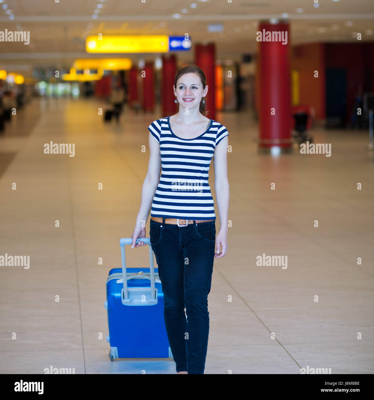 woman, travel, flight, passenger, airport, air, young, younger, woman, Stock Photo