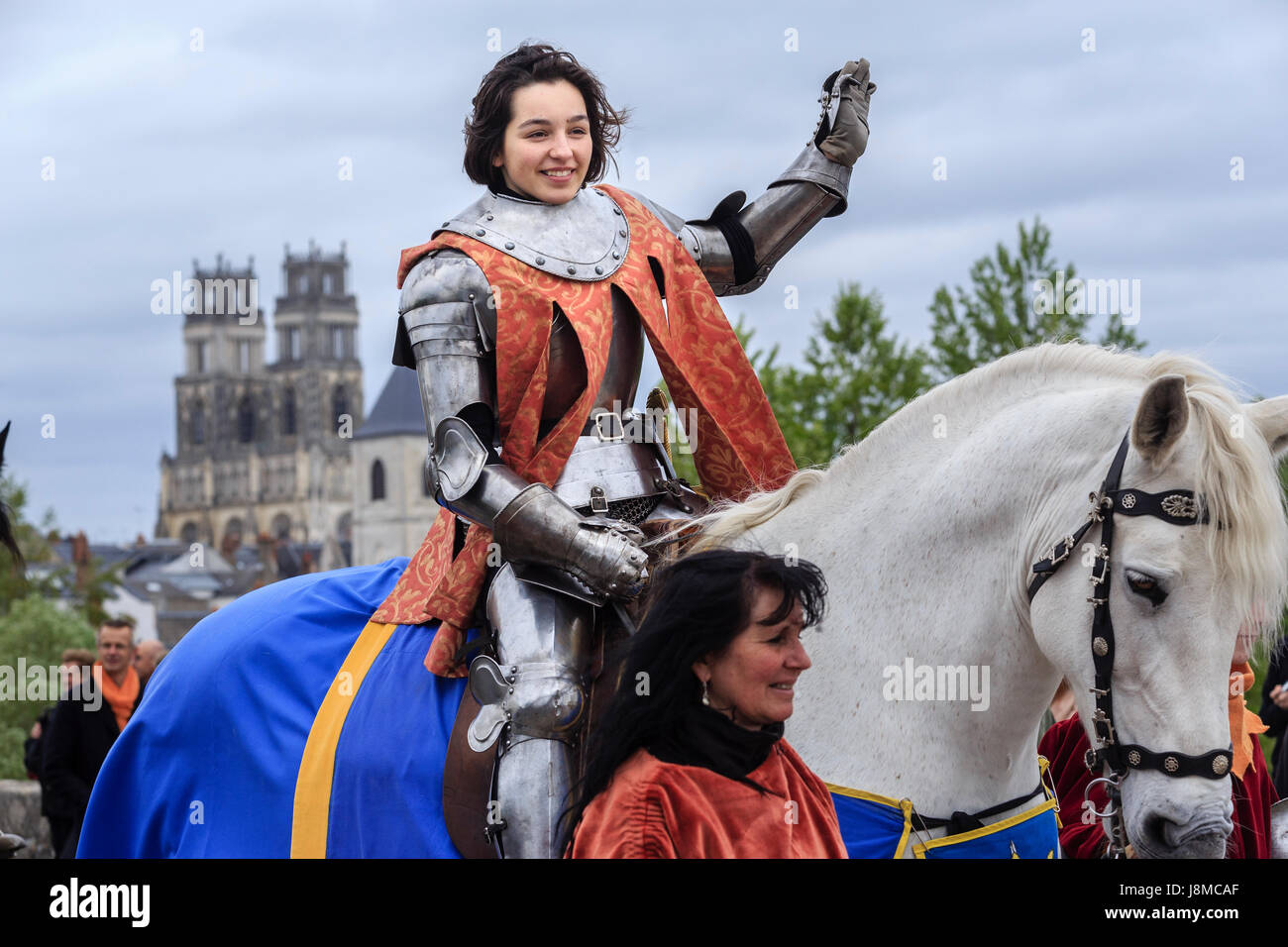 France, Loiret, Orleans, Joan of Arc celebrations, girl representing Joan of Arc Stock Photo