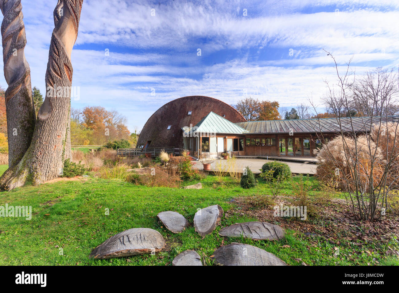 France, Loiret, Nogent sur Vernisson, National Arboretum of Barres, the reception pavilion Stock Photo