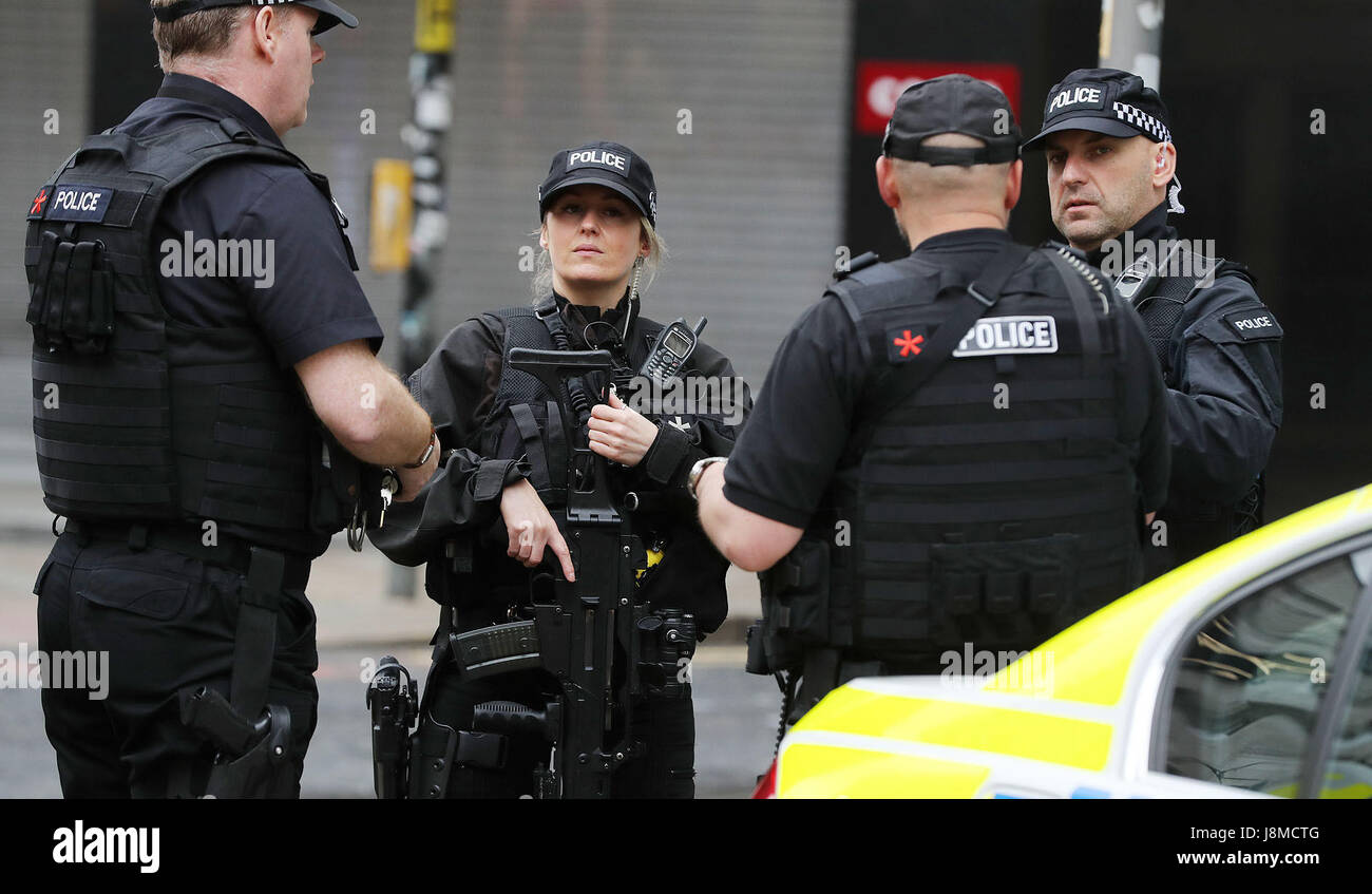 Armed police in Manchester's city centre, exactly a week since the