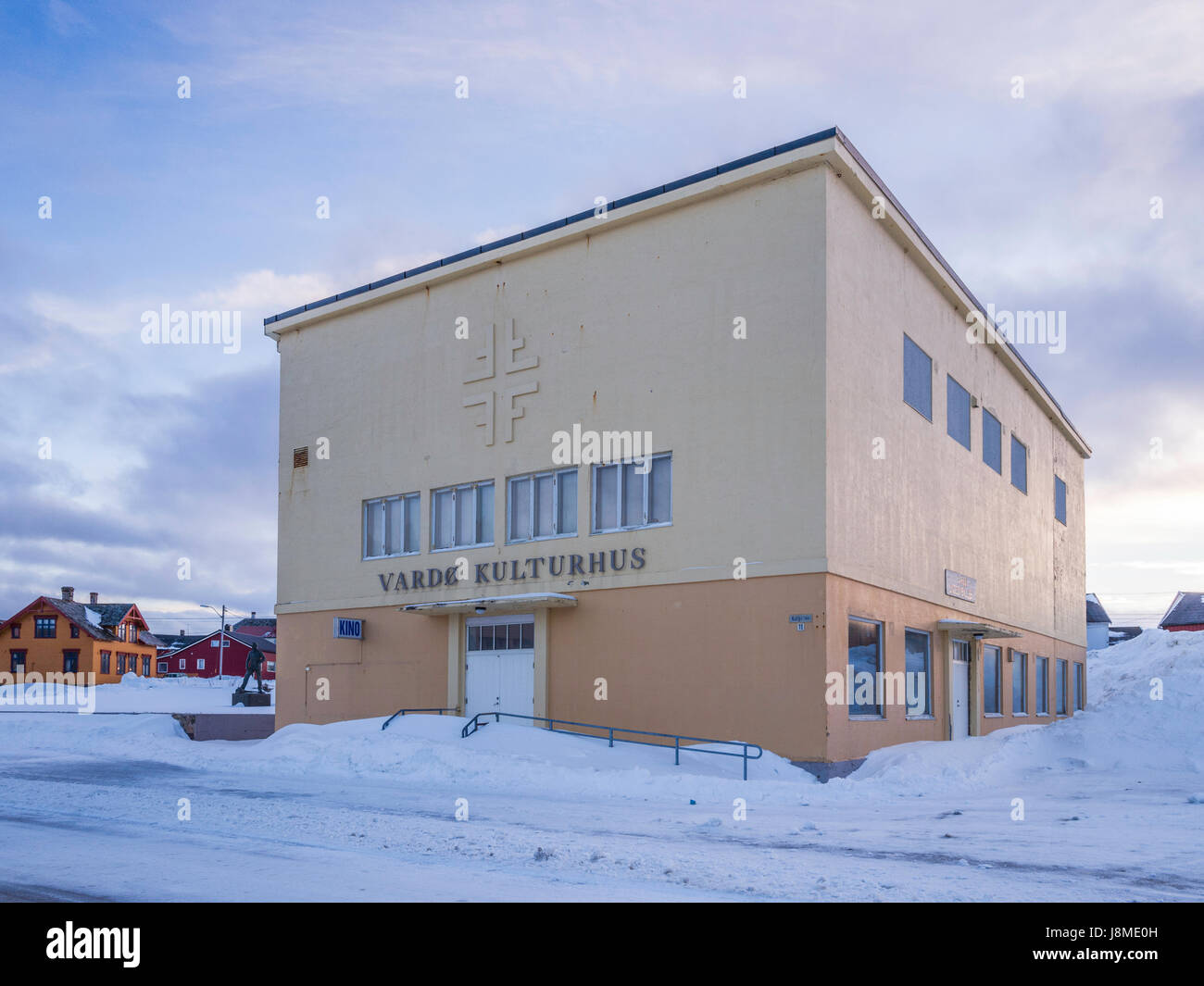 Vardø Kulturhus, a samll concert venue and cinema in Vardø, a town in Finnmark County in the far north-eastern part of Norway. Stock Photo