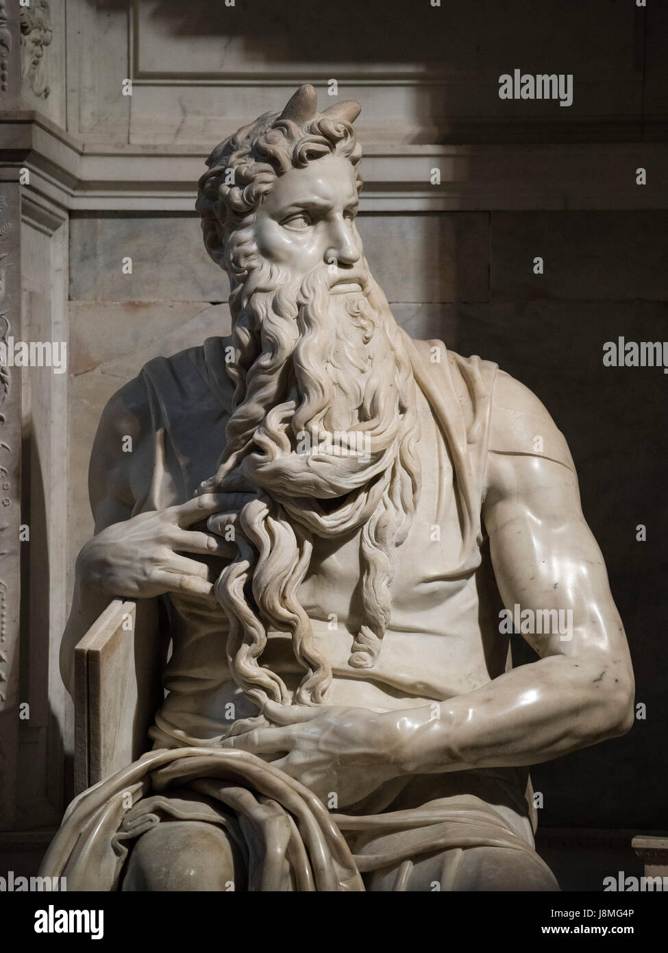 Rome. Italy. Sculpture of Moses on the Tomb of Pope Julius II, ca. 1513-1516, by Michelangelo Buonarroti (1475-1564), Basilica di San Pietro in Vincol Stock Photo