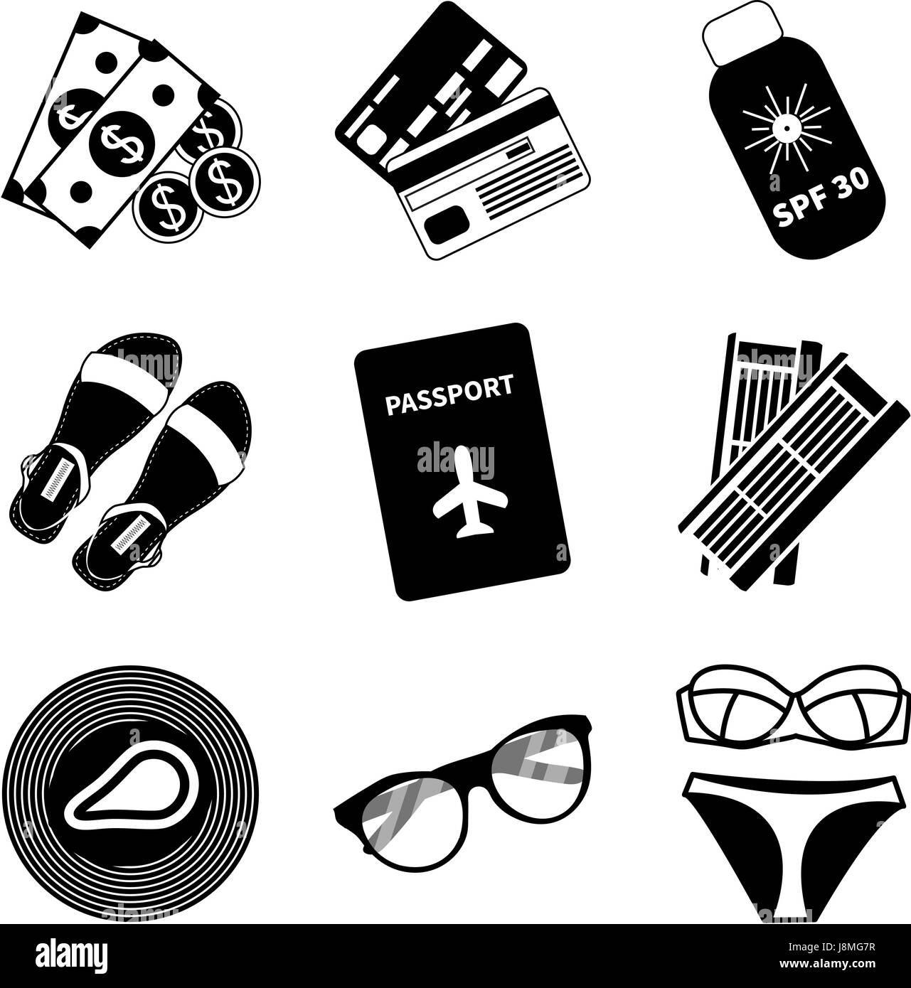 Summer holiday collection Black and White Stock Photos & Images - Alamy