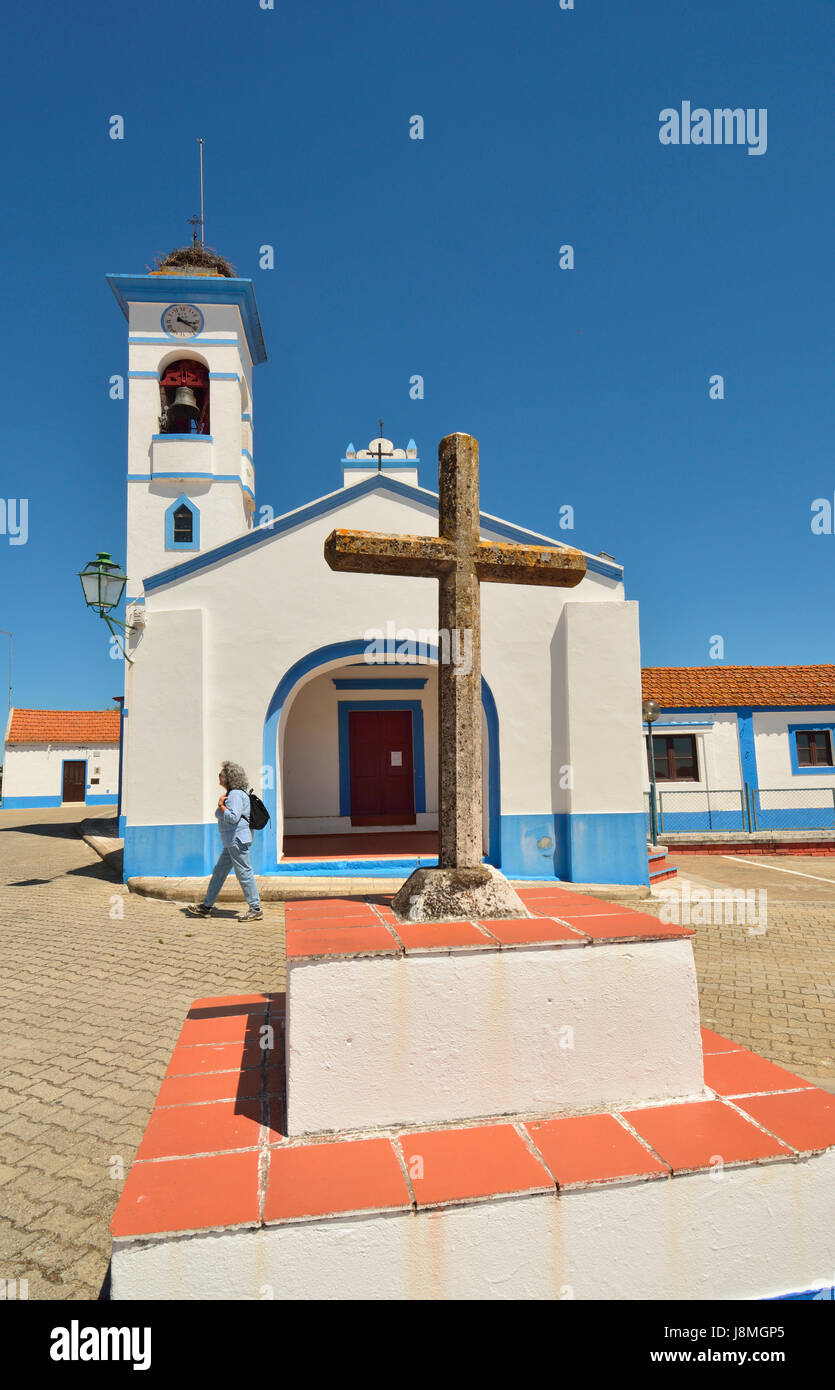 The traditional little village of Santa Susana, very rich in traditional architecture with white washed houses. Portugal Stock Photo