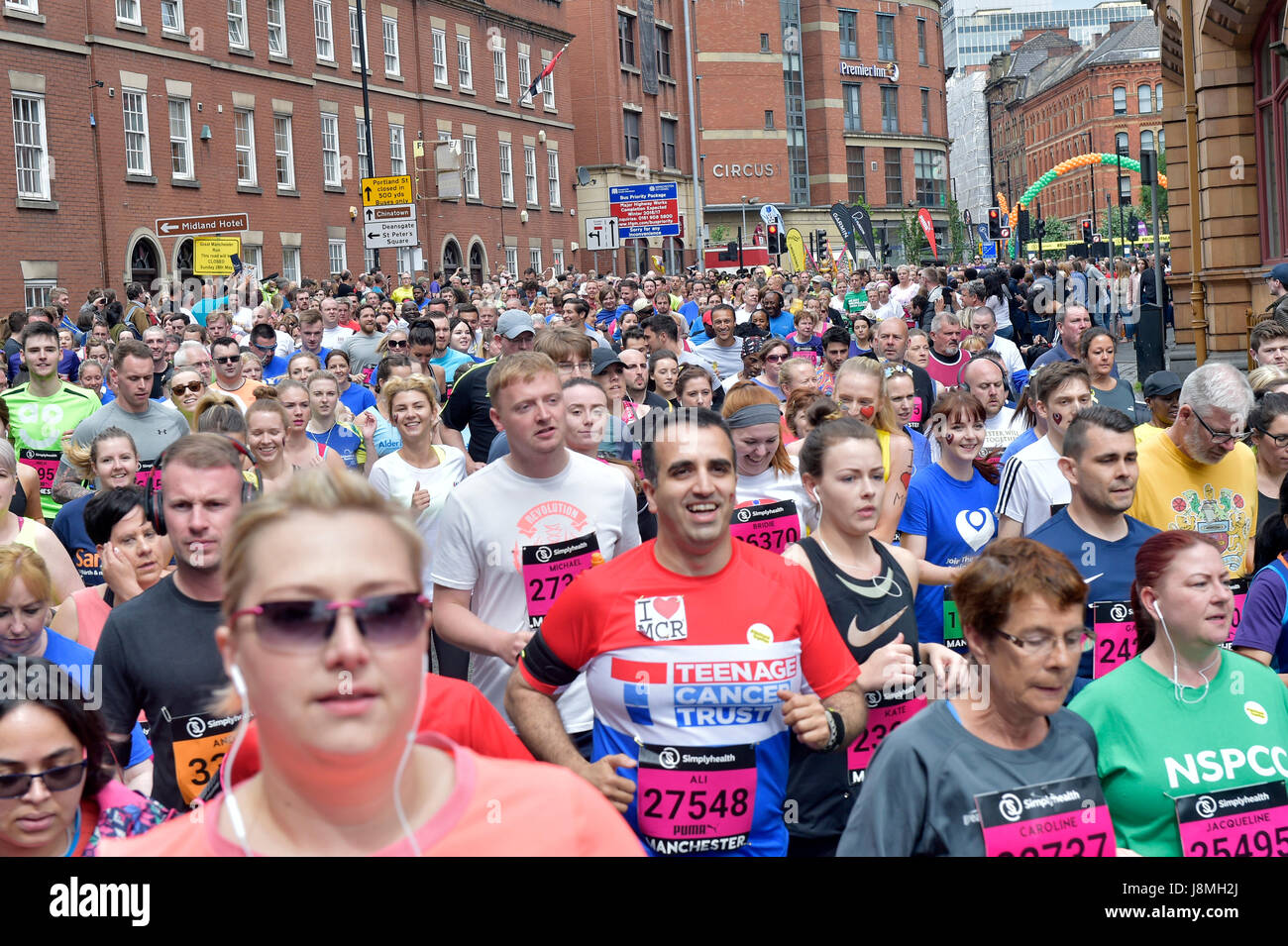 Runners and athletes take part in the 2017 Simplyhealth Great Manchester Run half marathon and 10k run Stock Photo