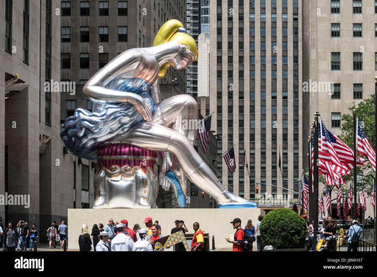 Jeff Koons' 'Seated Ballerina' at Rockefeller Center, NYC, USA Stock Photo