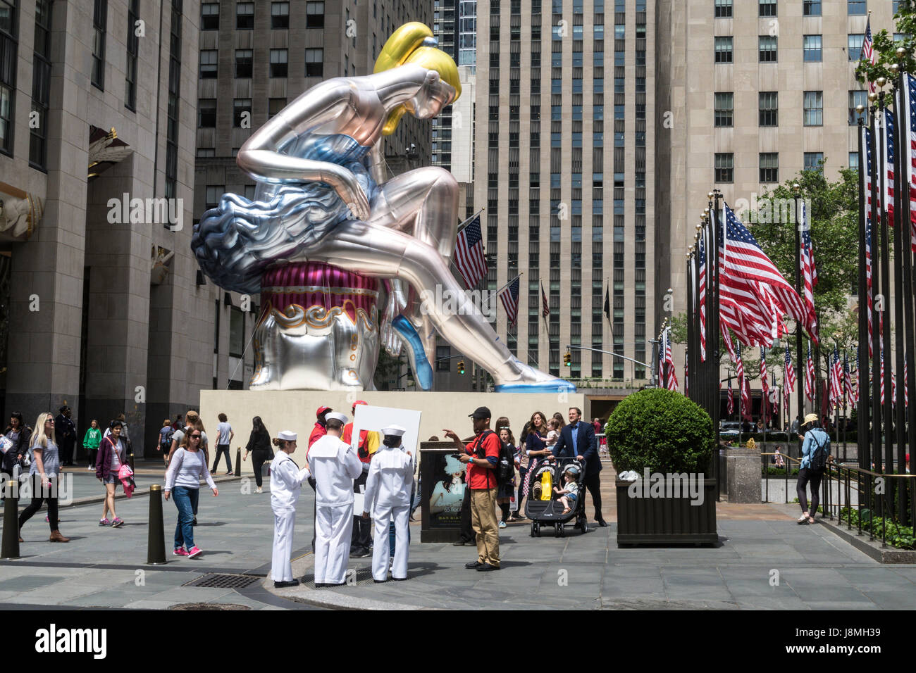 Jeff Koons' 'Seated Ballerina' at Rockefeller Center, NYC, USA Stock Photo