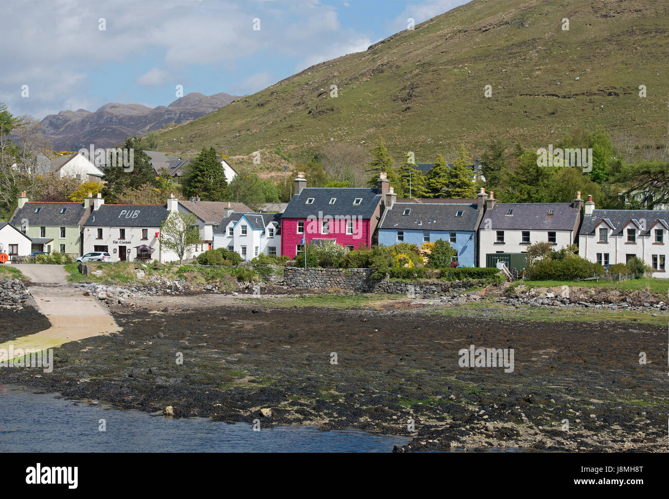 The colourful and historic location of Dornie village on the shores of Loch  Duich in West Rosshire in the Scottish Highlands Stock Photo - Alamy