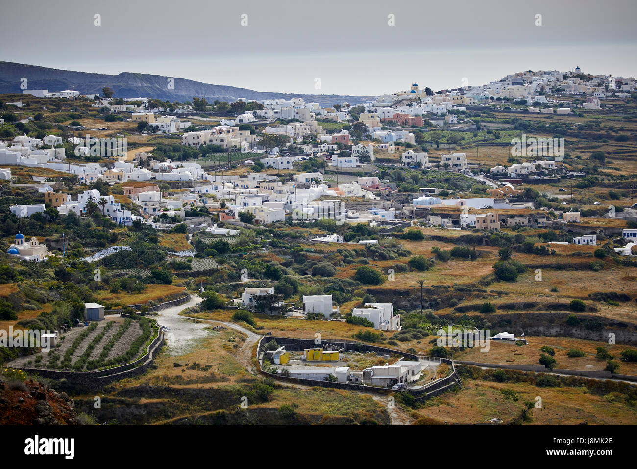Volcanic Greek island Santorini one of the Cyclades islands in the Aegean Sea.  Panagia Kalou area Stock Photo