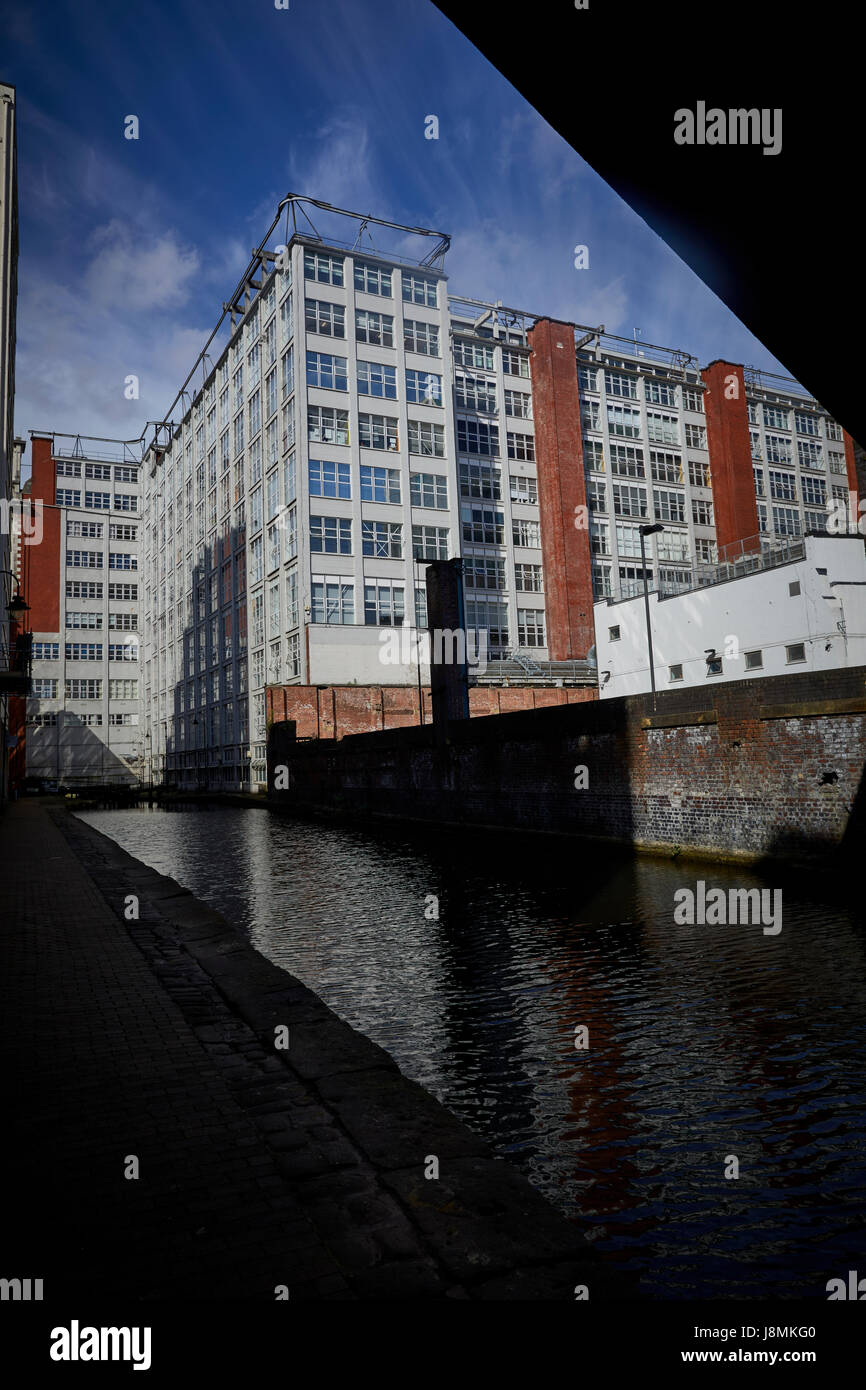 the back of St James' Building, 79 Oxford Street Manchester from the tow path of the  Rochdale Canal. Stock Photo