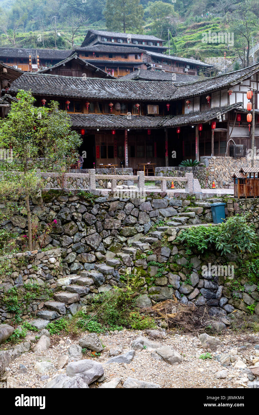 Linkeng, Zhejiang, China.  Traditional House Converted into a Restaurant and Coffee Shop for Tourists. Stock Photo