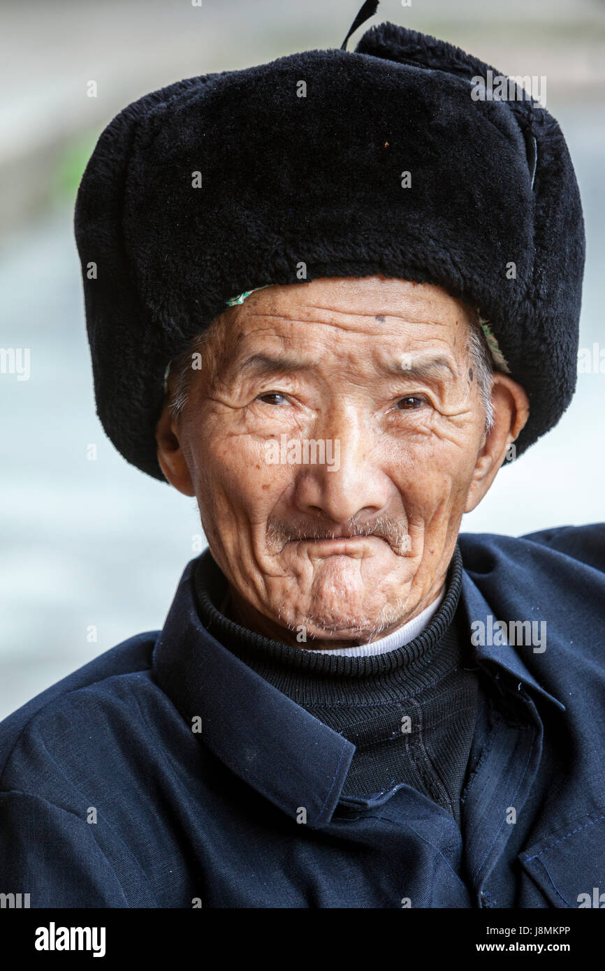 Linkeng, Zhejiang, China.  Elderly Man, a Village Resident. Stock Photo