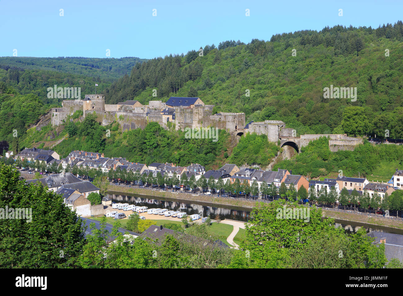 Panoramic view of the 10th-century Bouillon Castle along the Semois ...