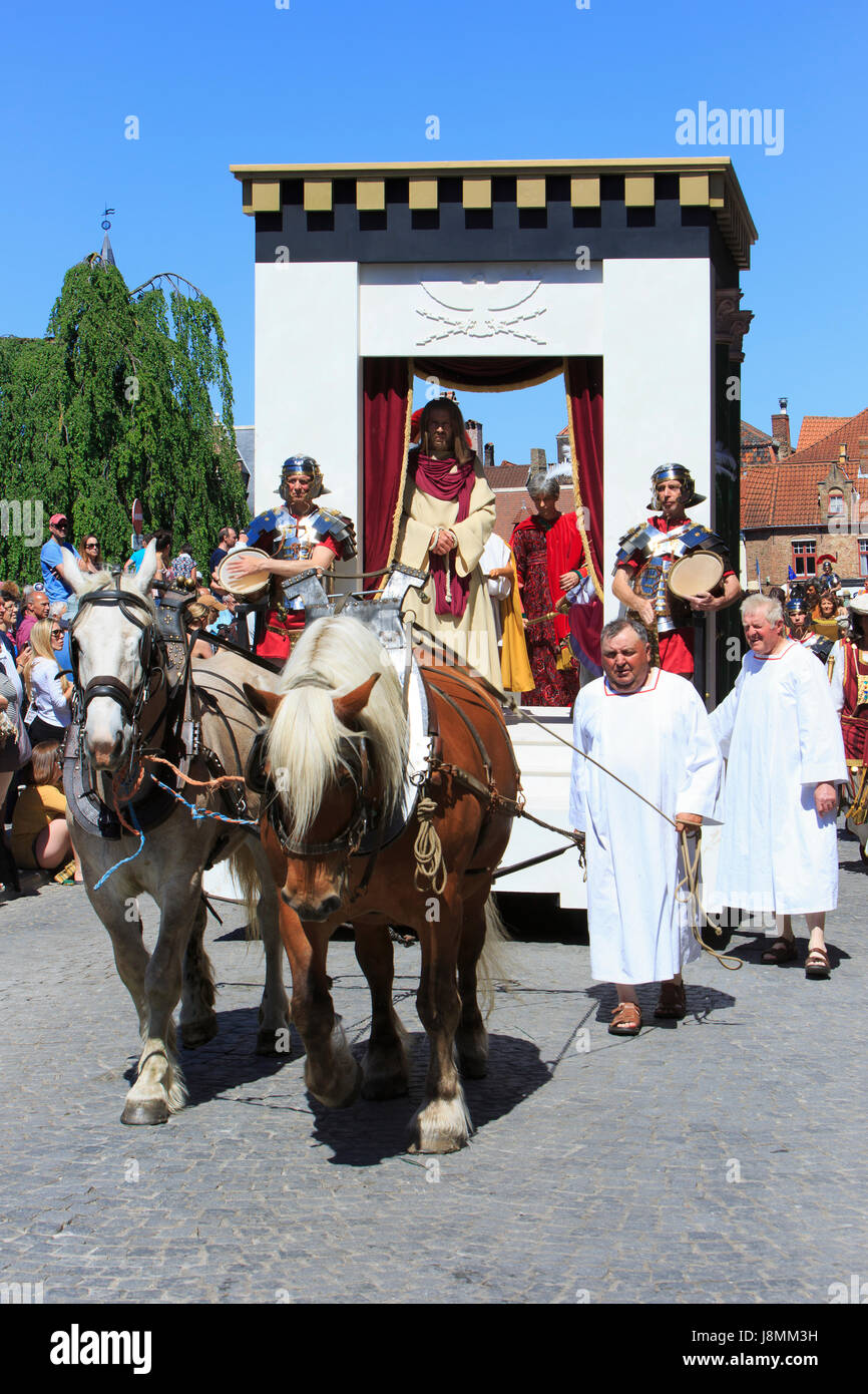 Jesus Christ and Pontius Pilate during the Procession of the Holy Blood in Bruges, Belgium Stock