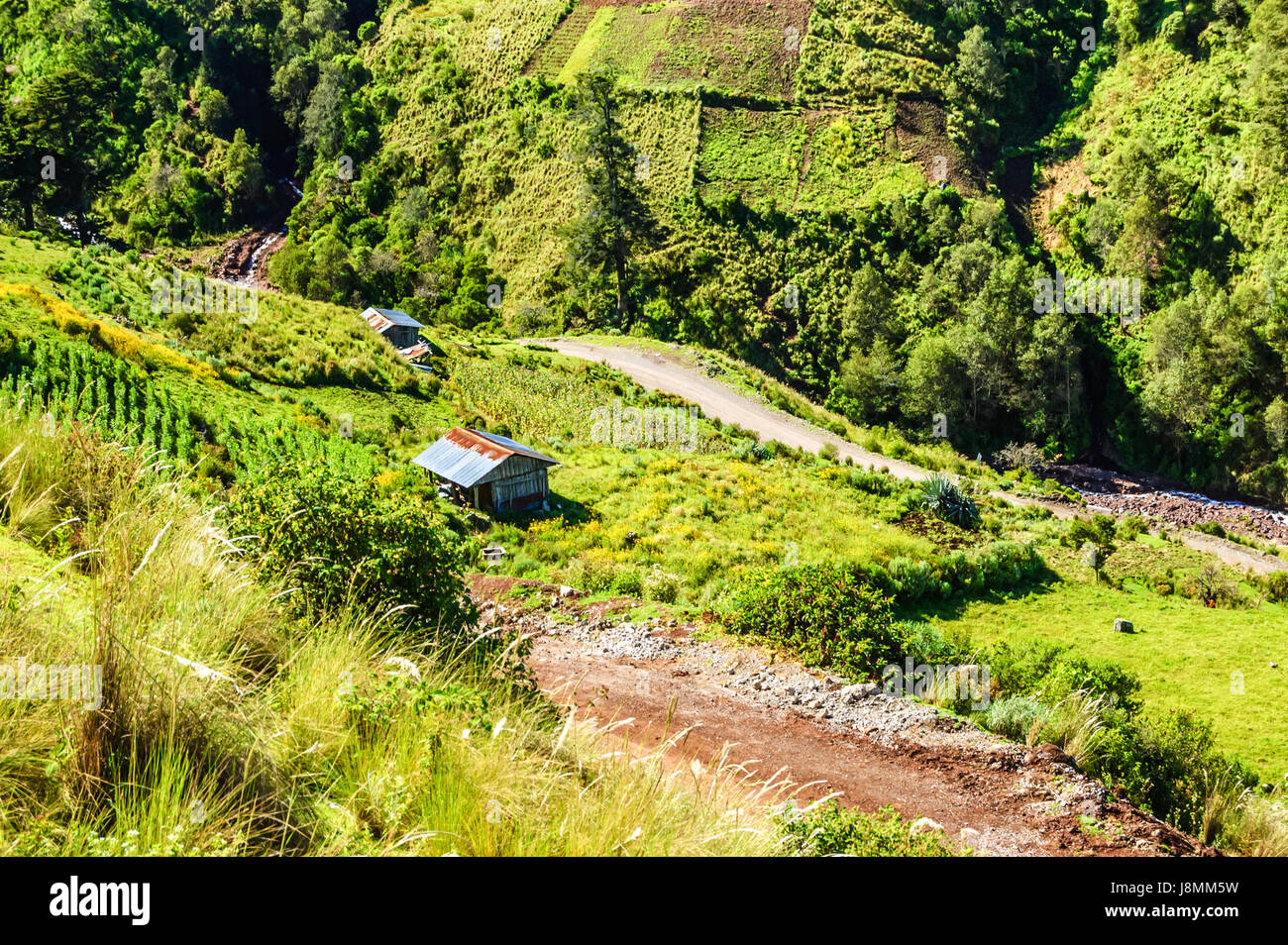 Simple countryside houses in highlands of Huehuetenango, Guatemala, Central America Stock Photo