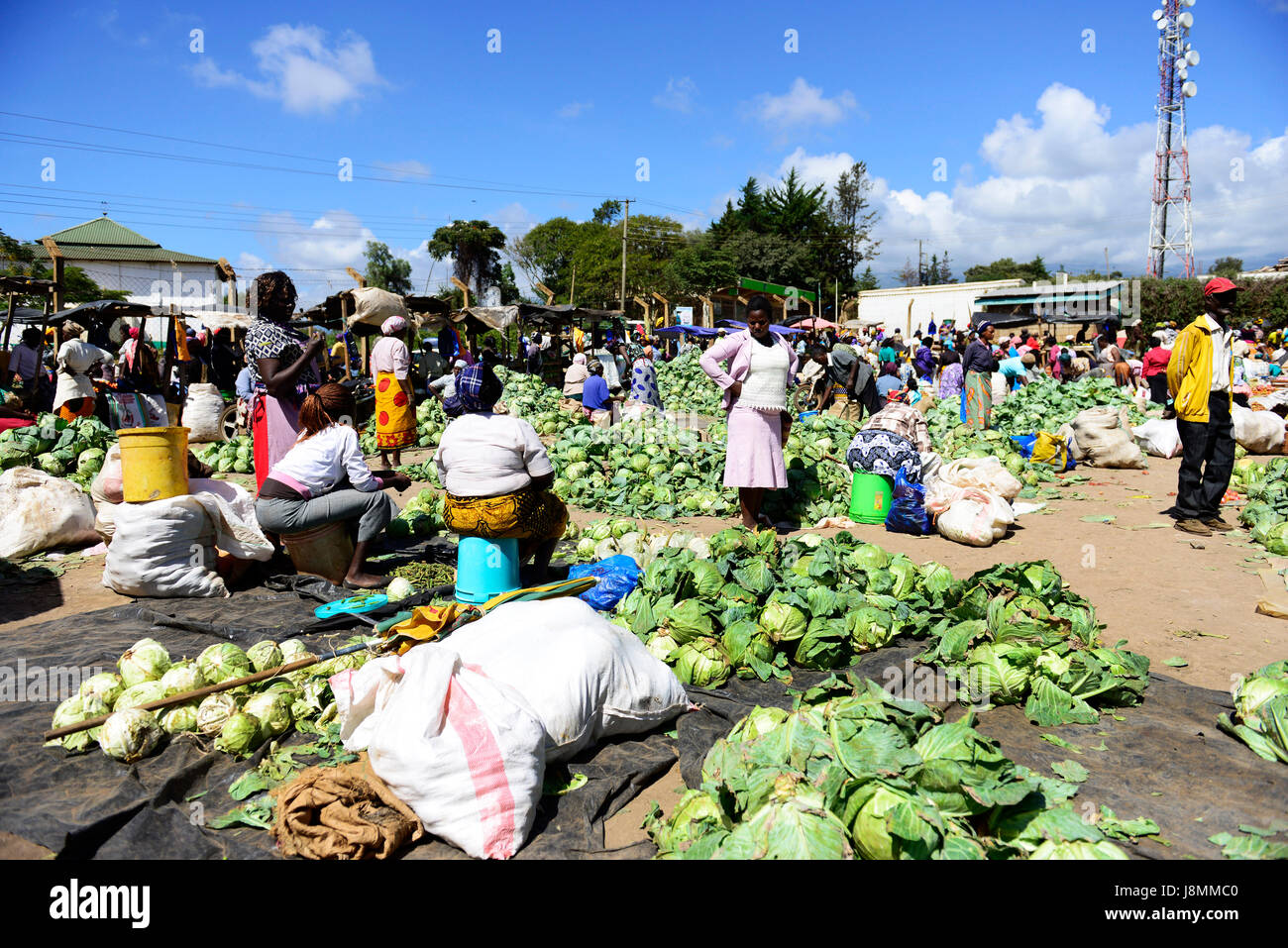 The colorful fruit & vegetable  market in the border town of Loitokitok in Kenya. Stock Photo