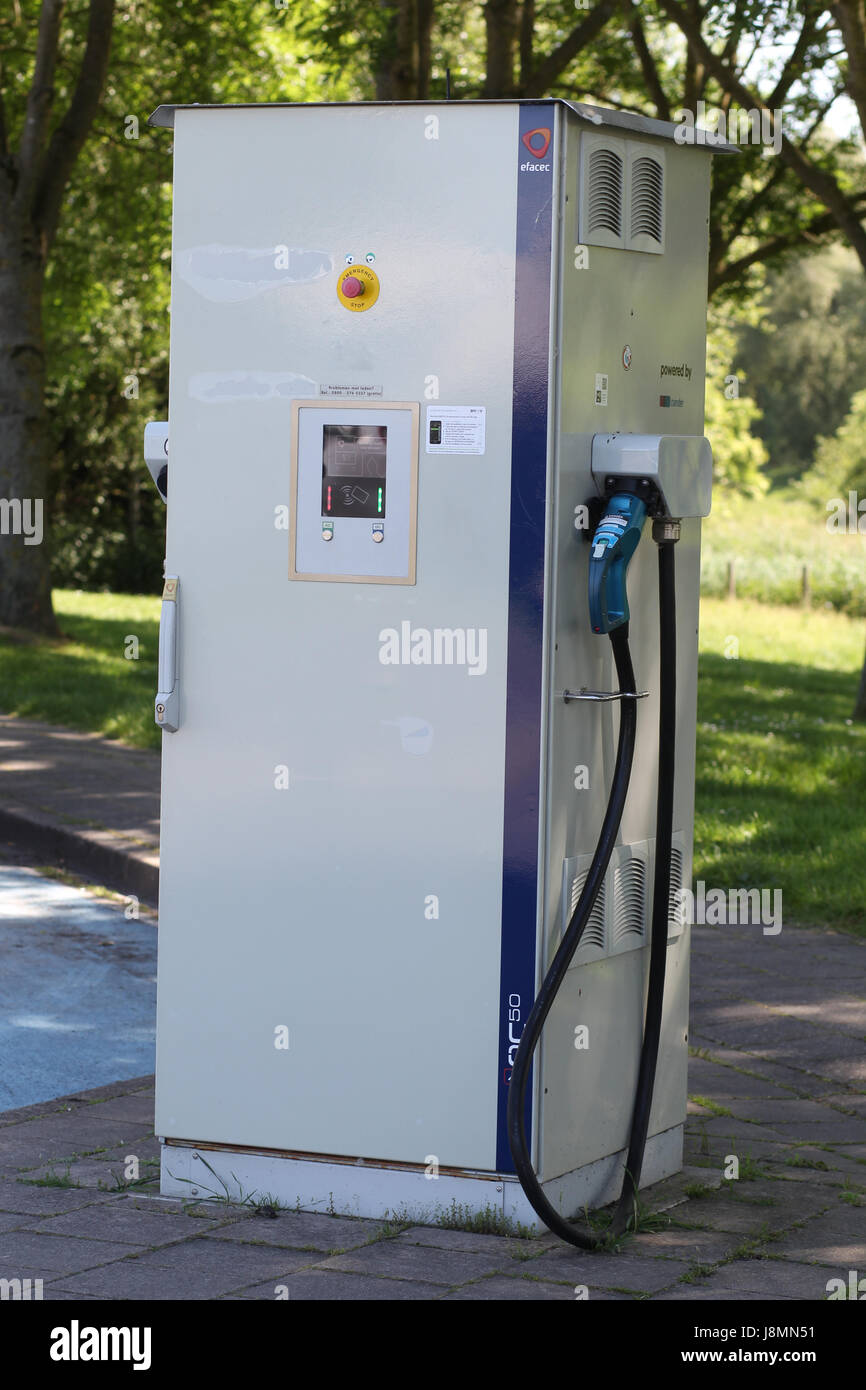 Electric vehicle charging station in the Netherlands. Stock Photo