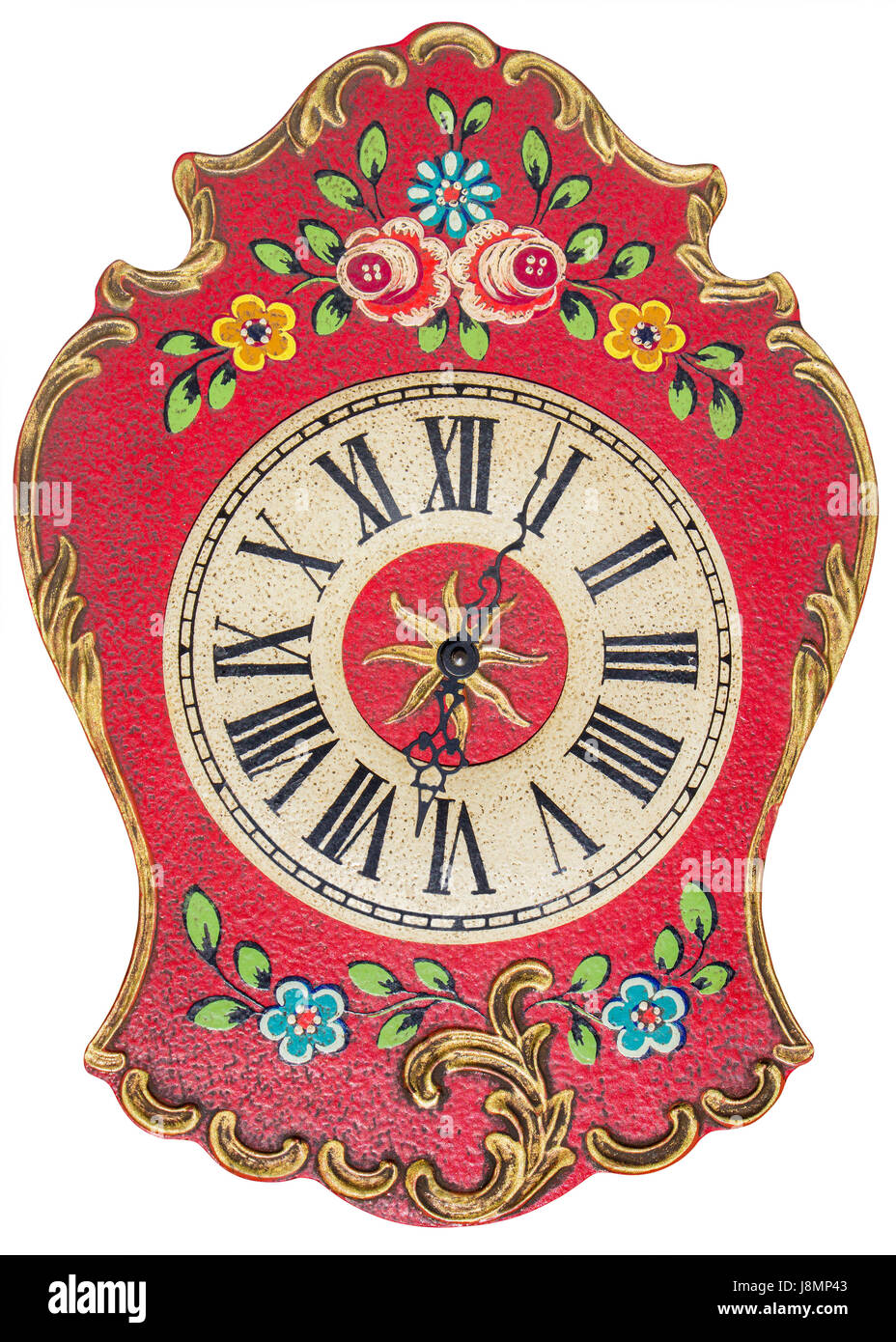 Old hand-painted wall clock, Isolated with Clipping Path Stock Photo