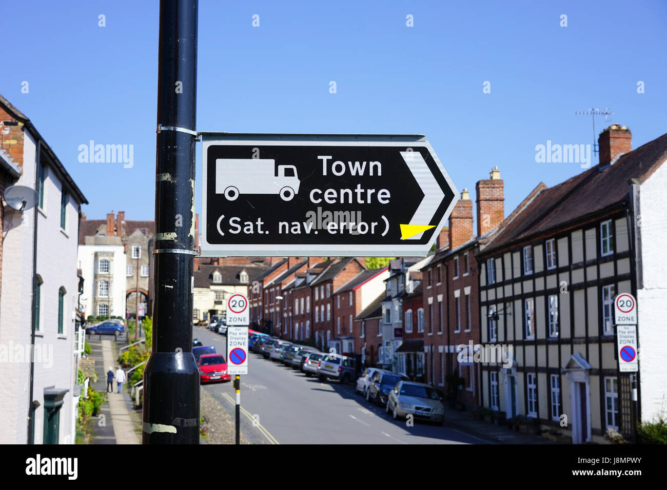 Sat Nav Error. Sign Sat Nav error sign diverting traffic from the centre of Ludlow ...