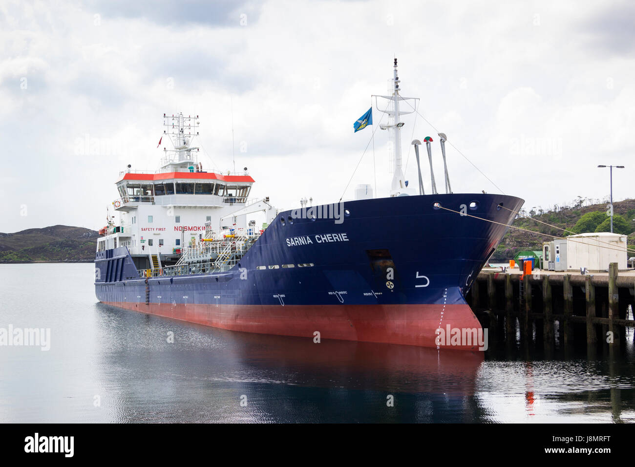 The MV Sarnia Cherie Oil Tanker docked at Stornoway, Isle of Lewis, Western Isles, Outer Hebrides, Scotland, United Kingdom Stock Photo