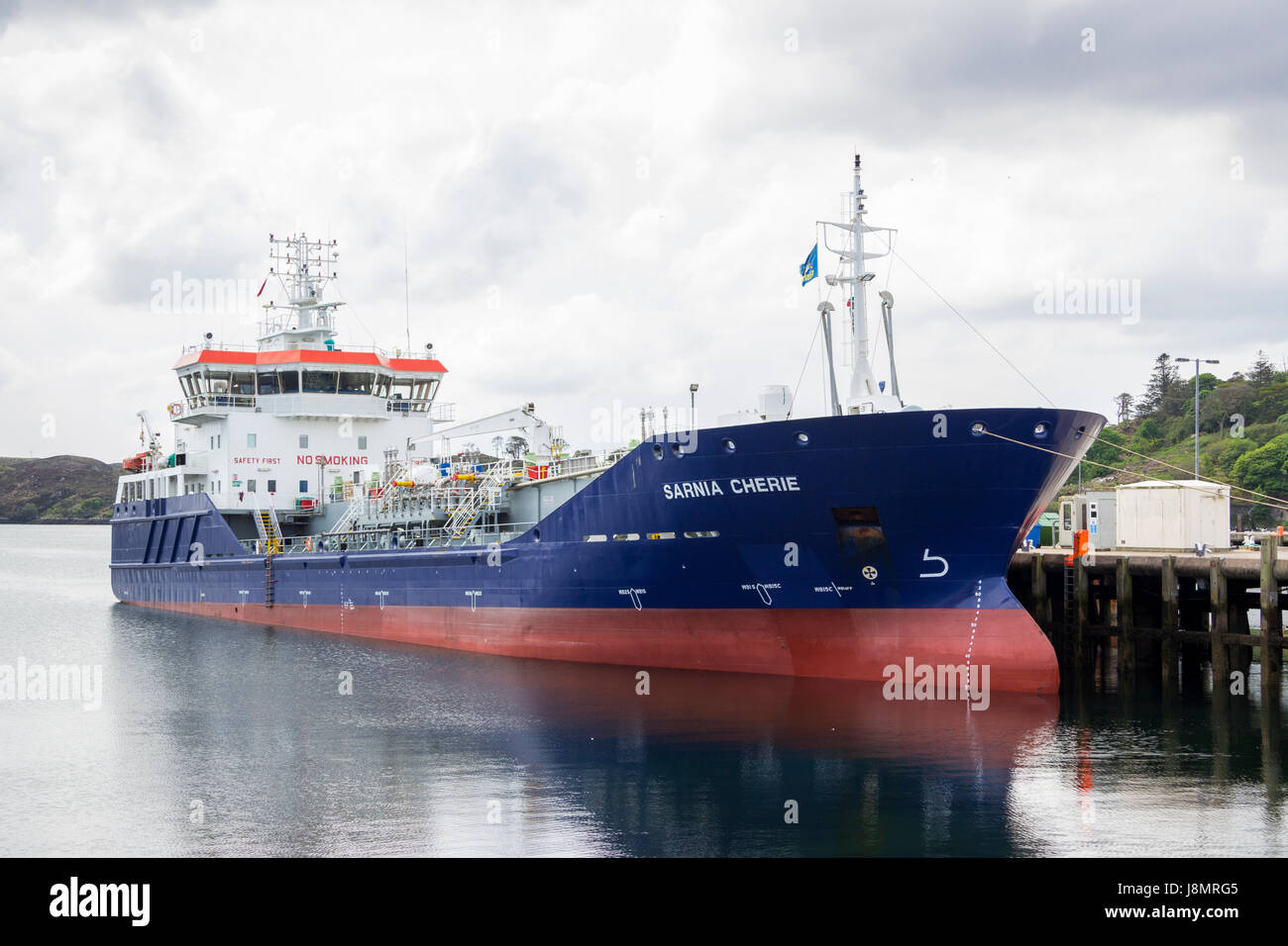 The MV Sarnia Cherie Oil Tanker docked at Stornoway, Isle of Lewis, Western Isles, Outer Hebrides, Scotland, United Kingdom Stock Photo