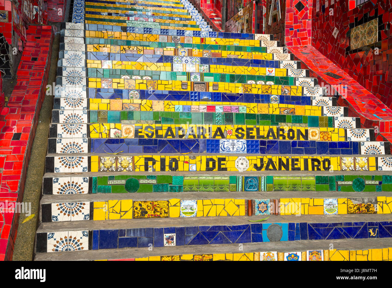 Bright view of the popular Selaron Steps tourist attraction in downtown Rio de Janeiro, Brazil Stock Photo