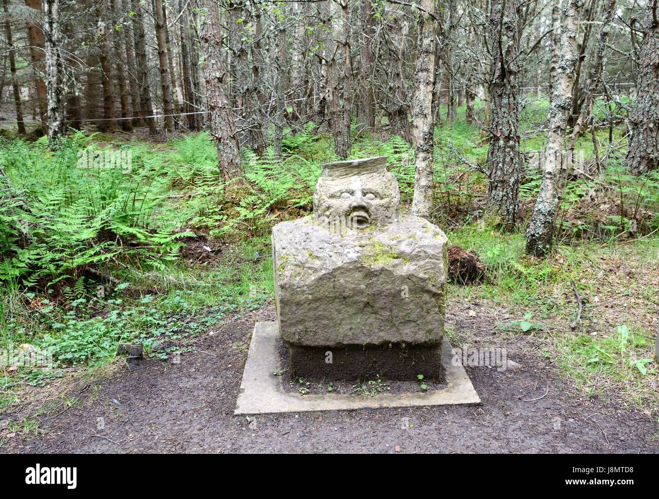 Stone sailor sculpture Frank Bruce Sculpture Trail Inshriach Forest Feshiebridge Cairngome National Park Scotland  UK GB Stock Photo