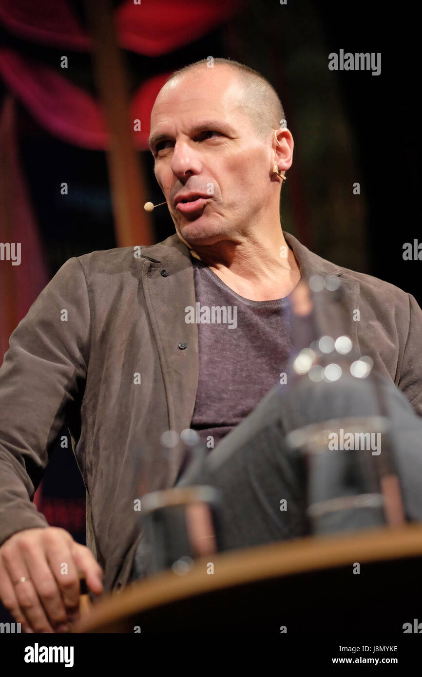 Hay Festival 2017 - Hay on Wye, Wales, UK - May 2017 - Yanis Varoufakis former Greek finance minister on stage at the Hay Festival talking about his latest book Adults In The Room  - Steven May / Alamy Live News Stock Photo