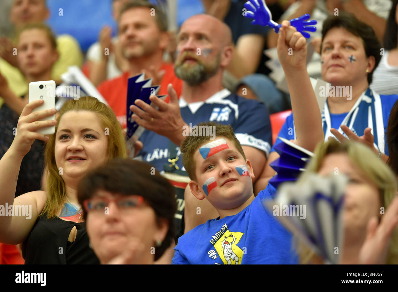 Czech fans during the volleyball World Cup Qualification match Czech Republic vs Cyprus in Karlovy Vary, Czech Republic, May 27, 2017. (CTK Photo/Slavomir Kubes) Stock Photo