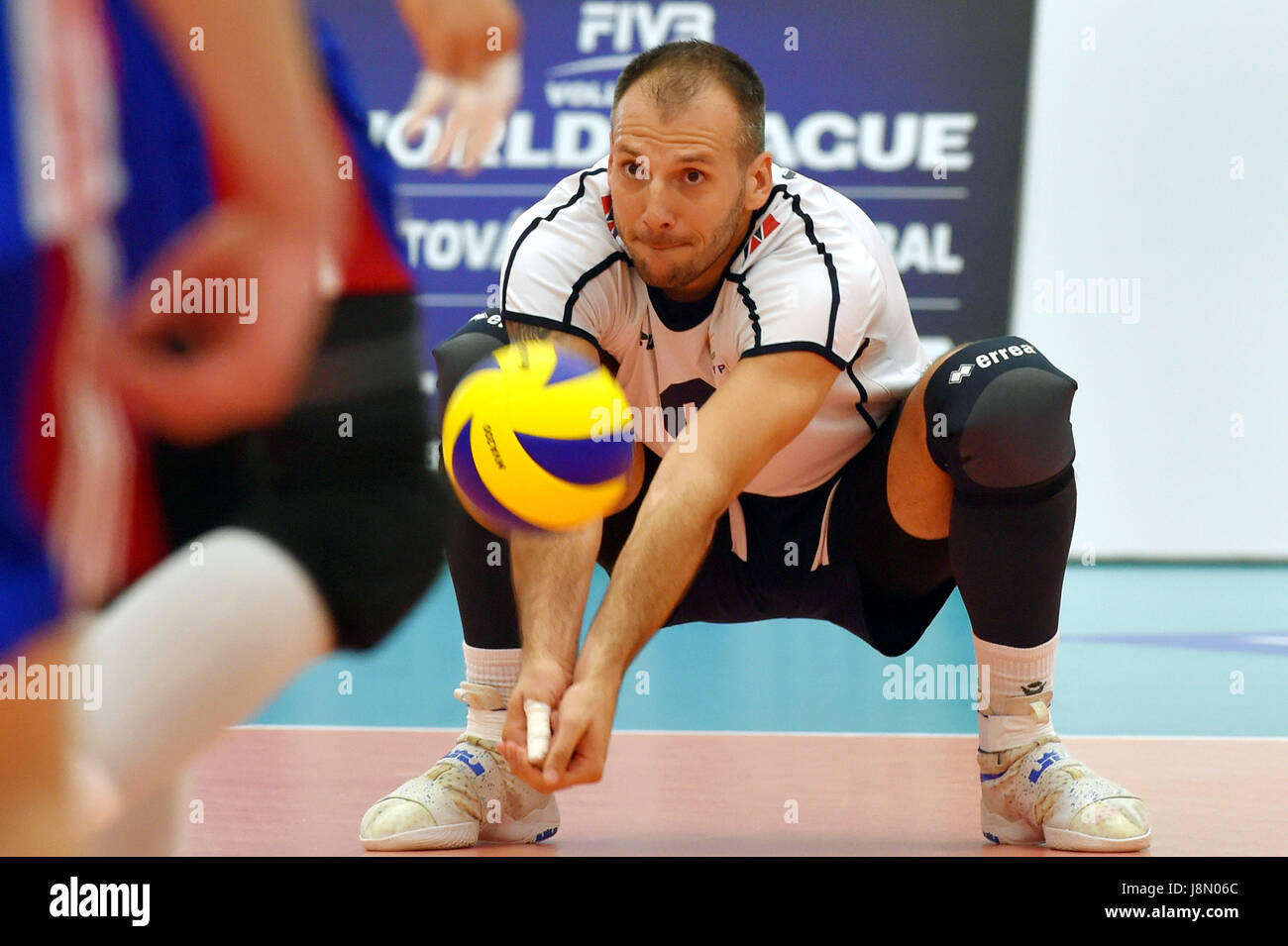 Vladimir Knezevic (CYP) in action during the volleyball World Cup Qualification match Czech Republic vs Cyprus in Karlovy Vary, Czech Republic, May 27, 2017. (CTK Photo/Slavomir Kubes) Stock Photo