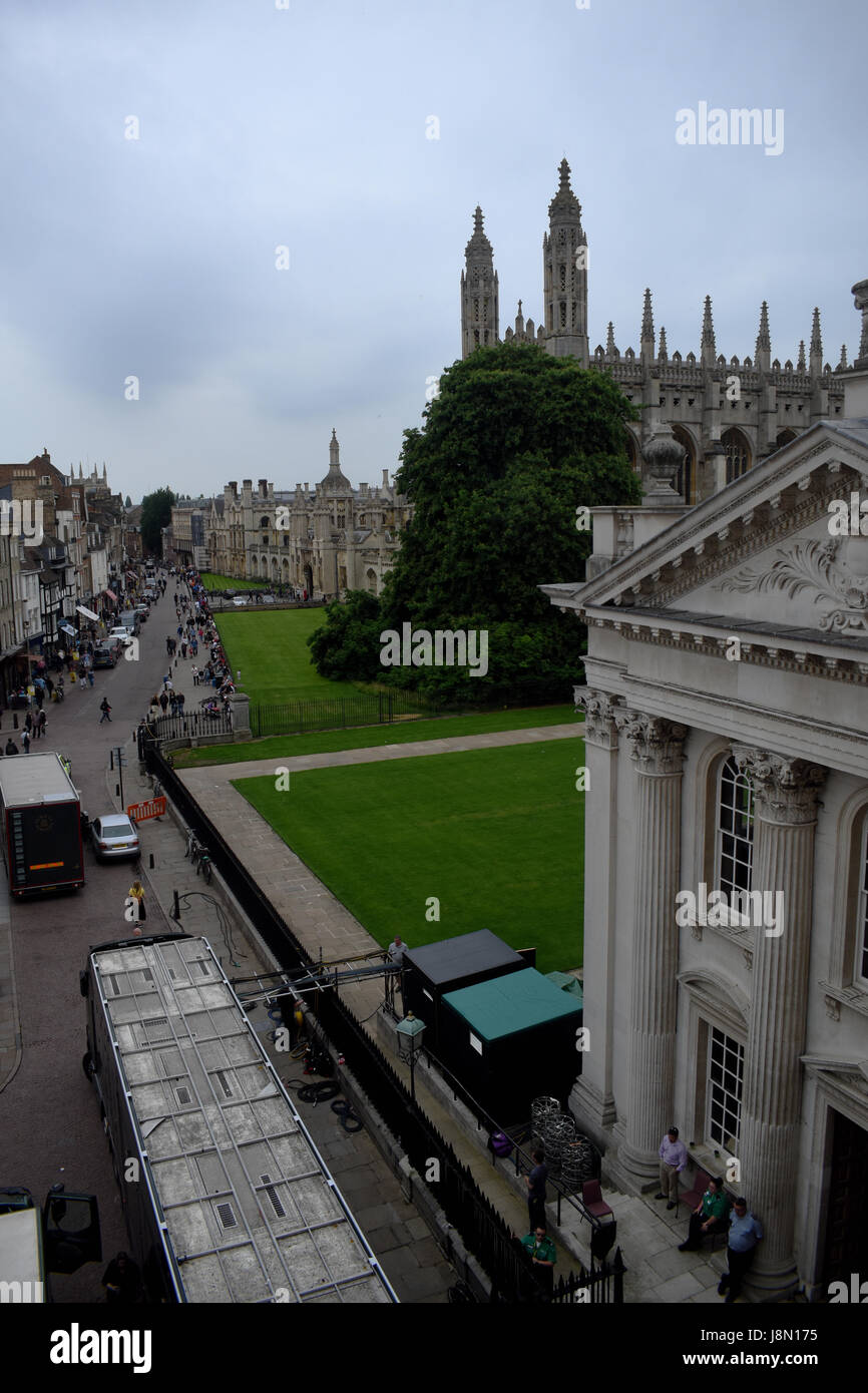 Cambridge, UK. 29th May 2017. Film crews set up for the BBC Election Debate at Senate House in Cambridge. Credit: Ben Grant/Alamy Live News Stock Photo