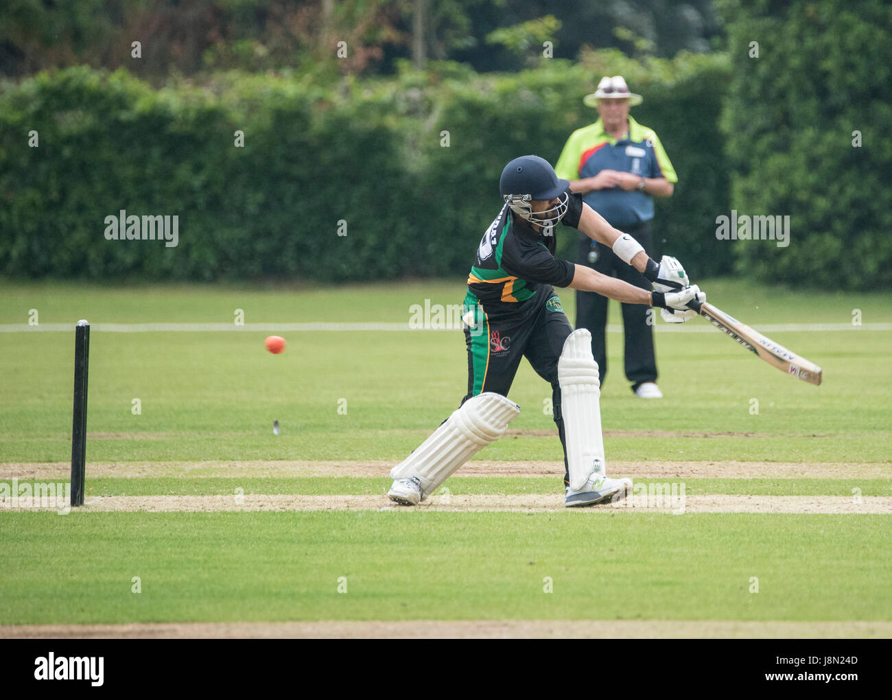 Brentwood, Essex, 29h May 2017. Shahbaz Khan bats at T20 Cricket match Brentwood Buccaneers vs Harold Wood at the Old County Ground, Brentwood, Credit: Ian Davidson/Alamy Live News Stock Photo