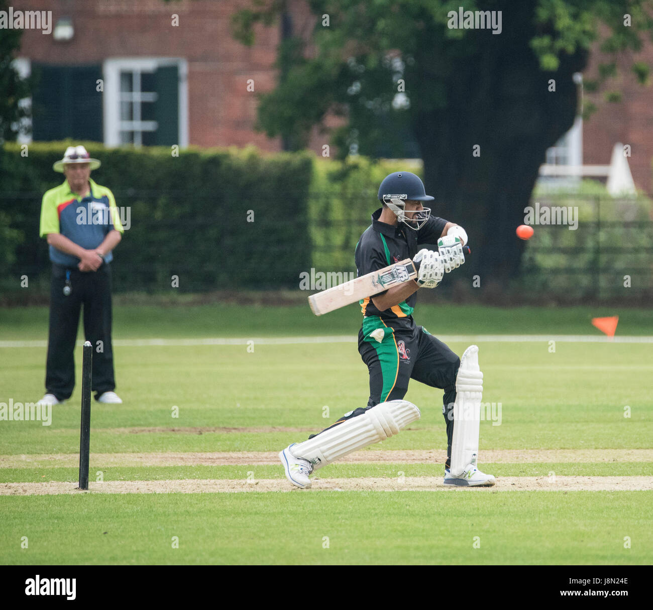 Brentwood, Essex, 29th May 2017. Shahbaz Khan bats at T20 Cricket match Brentwood Buccaneers vs Harold Wood at the Old County Ground, Brentwood, Credit: Ian Davidson/Alamy Live News Stock Photo