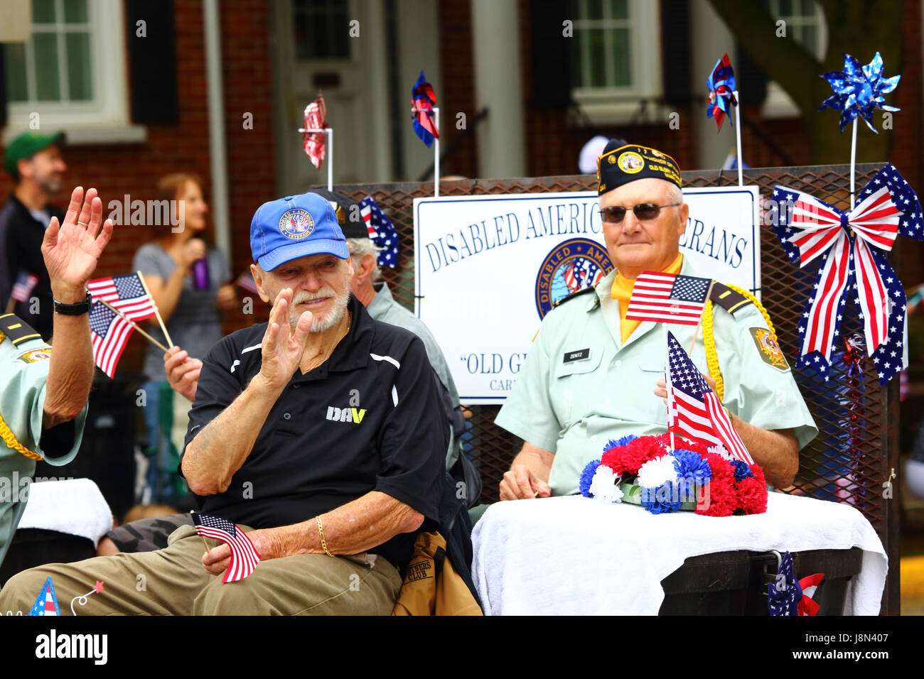 Westminster, Maryland, USA. 29th May, 2017. A disabled veteran waves to spectators while taking part in parades for Memorial Day, a federal holiday in the United States for remembering those who died while serving in the country's armed forces. Credit: James Brunker/Alamy Live News Stock Photo
