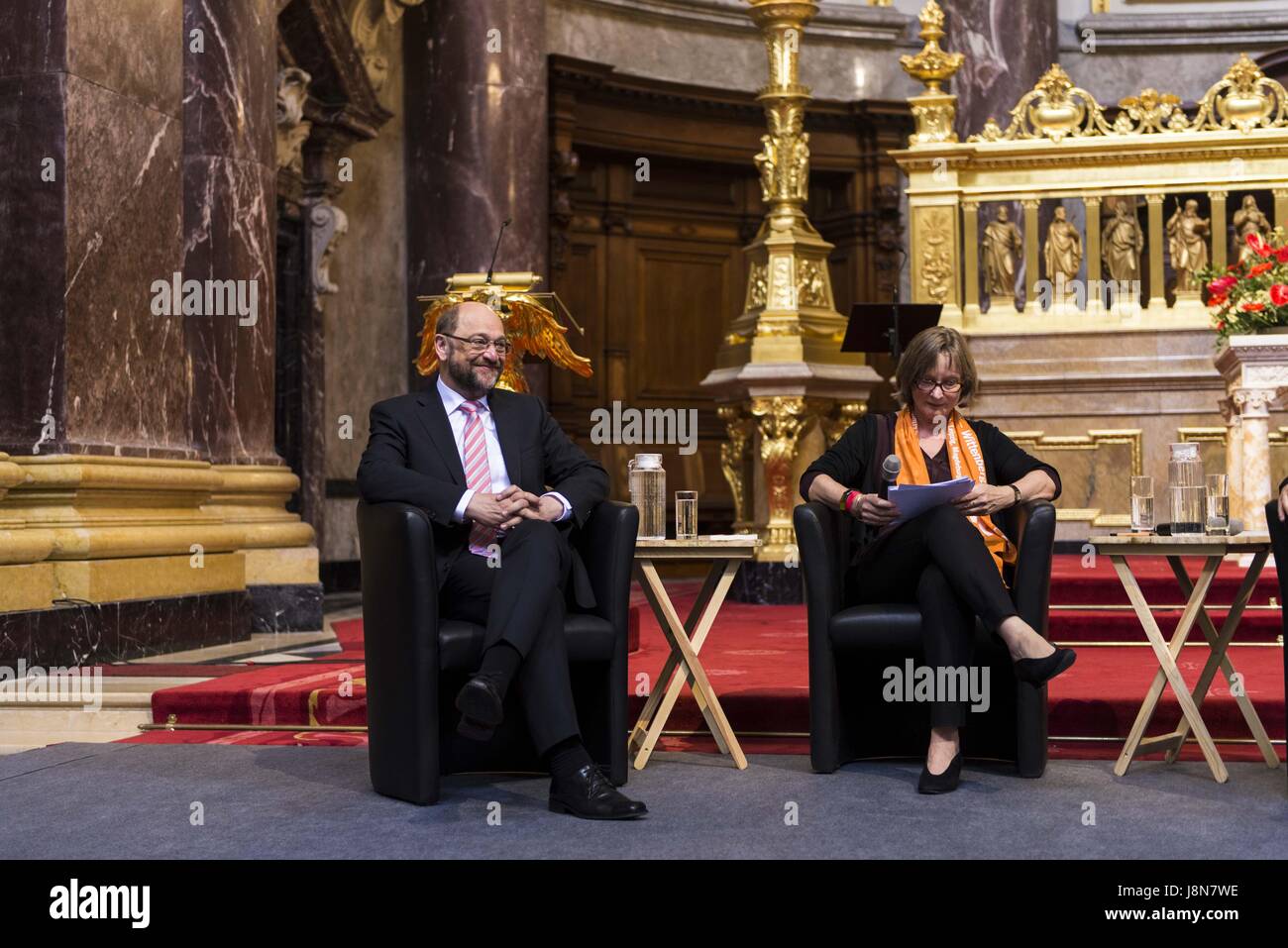 Berlin, Berlin, Germany. 26th May, 2017. MARTIN SCHULZ, candidate for the German Chancellorship and chairman of the Social Democratic Party of Germany (SPD) and former President of the European Parliament, in Berlin Cathedral during the 36th German Protestant Church Congress which take place in Berlin and Wittenberg from 24 to 28 May 2017 under the slogan 'You see me' [German: 'Du siehst mich' Credit: Jan Scheunert/ZUMA Wire/Alamy Live News Stock Photo