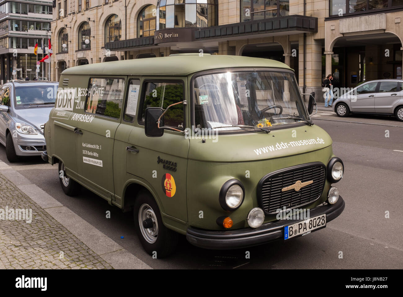 BERLIN, 24TH APRIL: Barkas B 1000, Mini Van one-toner with two-stroke engine model manufactured in the years 1961-1990 in the VEB Barkas works Karl-Ma Stock Photo