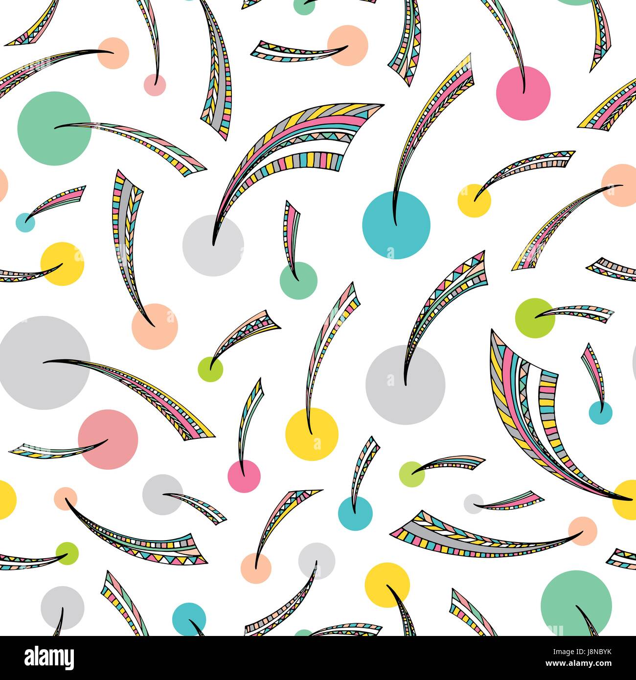 Hand drawn abstract seamless pattern in memphis style. Vector stylized ...