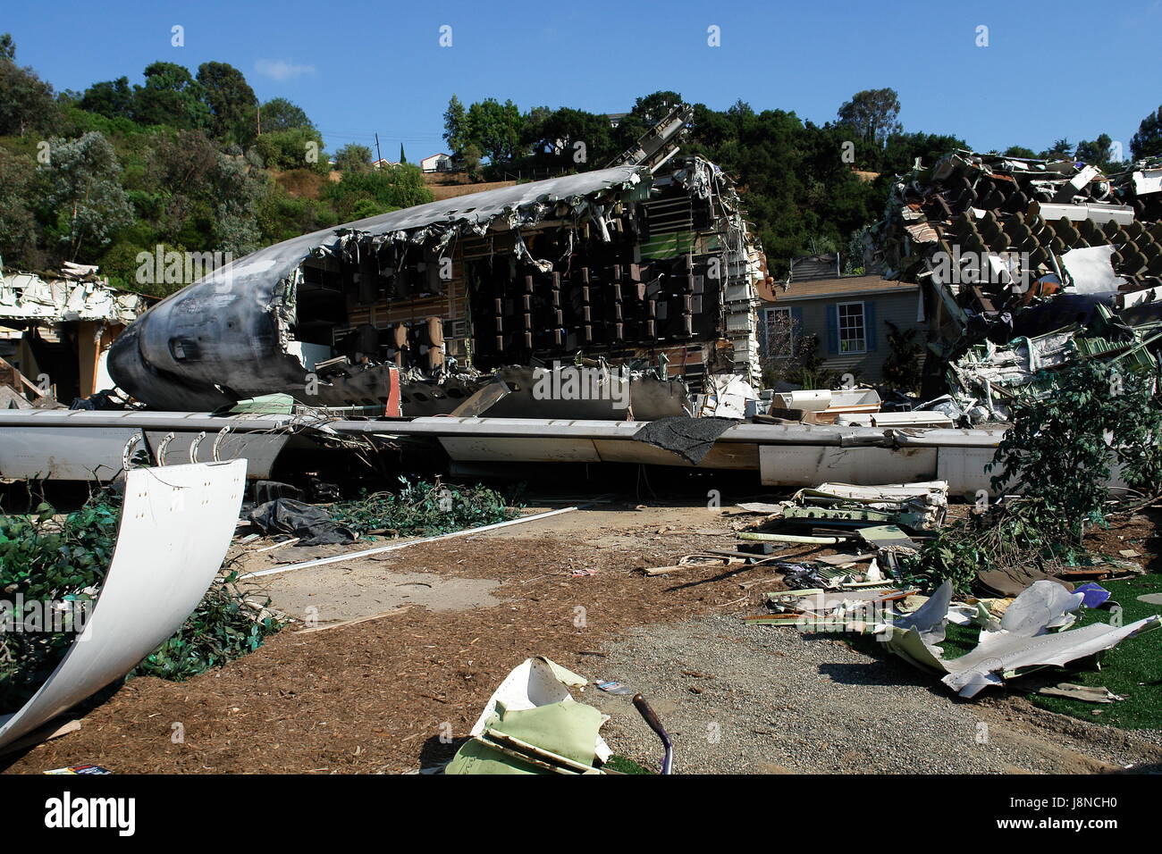 Airplane Crash Site From War of the Worlds Movie In Universal Studios, Los Angeles, California Stock Photo