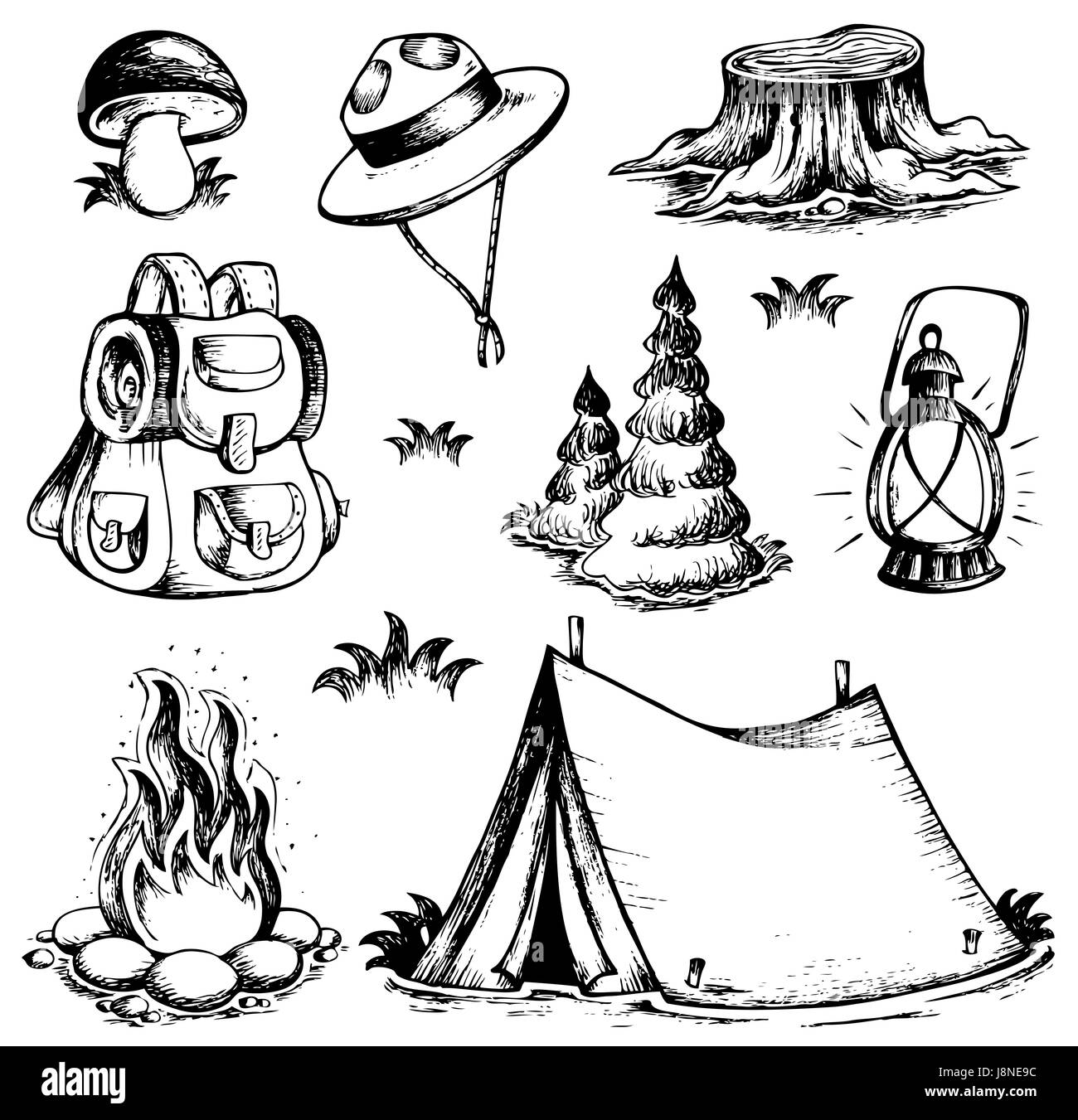 Camping gear clipart Black and White Stock Photos & Images - Alamy