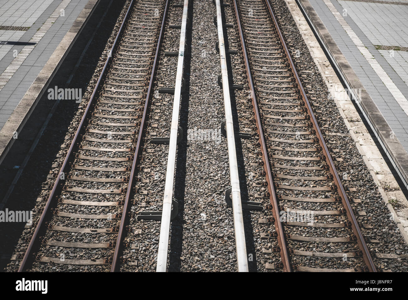 Two railroad tracks from above - railway, rails Stock Photo