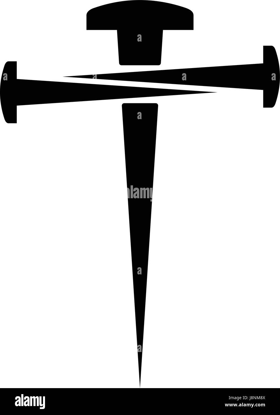 Cross of nails on white background, symbol of Golgotha Stock Vector