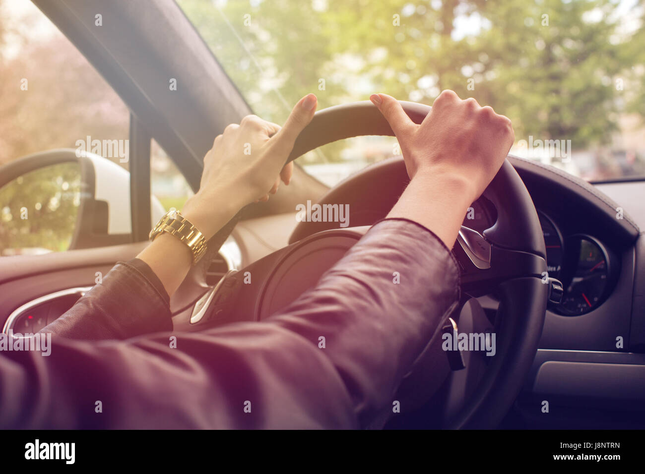 Driver hands on wheel hi-res stock photography and images - Alamy
