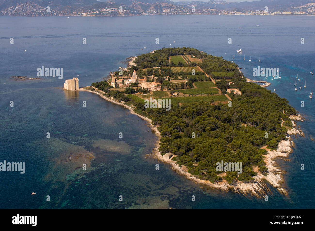Ile SaintHonorat, Iles de Lerins, View from Helicopter, Cote d'Azur, France Stock Photo Alamy