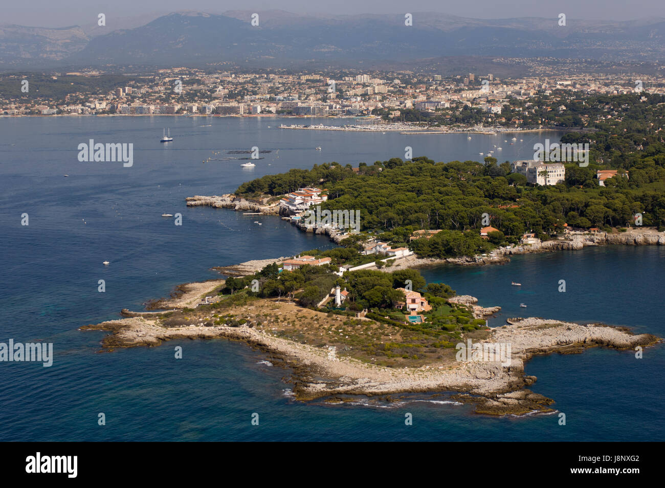 Cap d'Antibes, View from Helicopter, Cote d'Azur, France. Stock Photo
