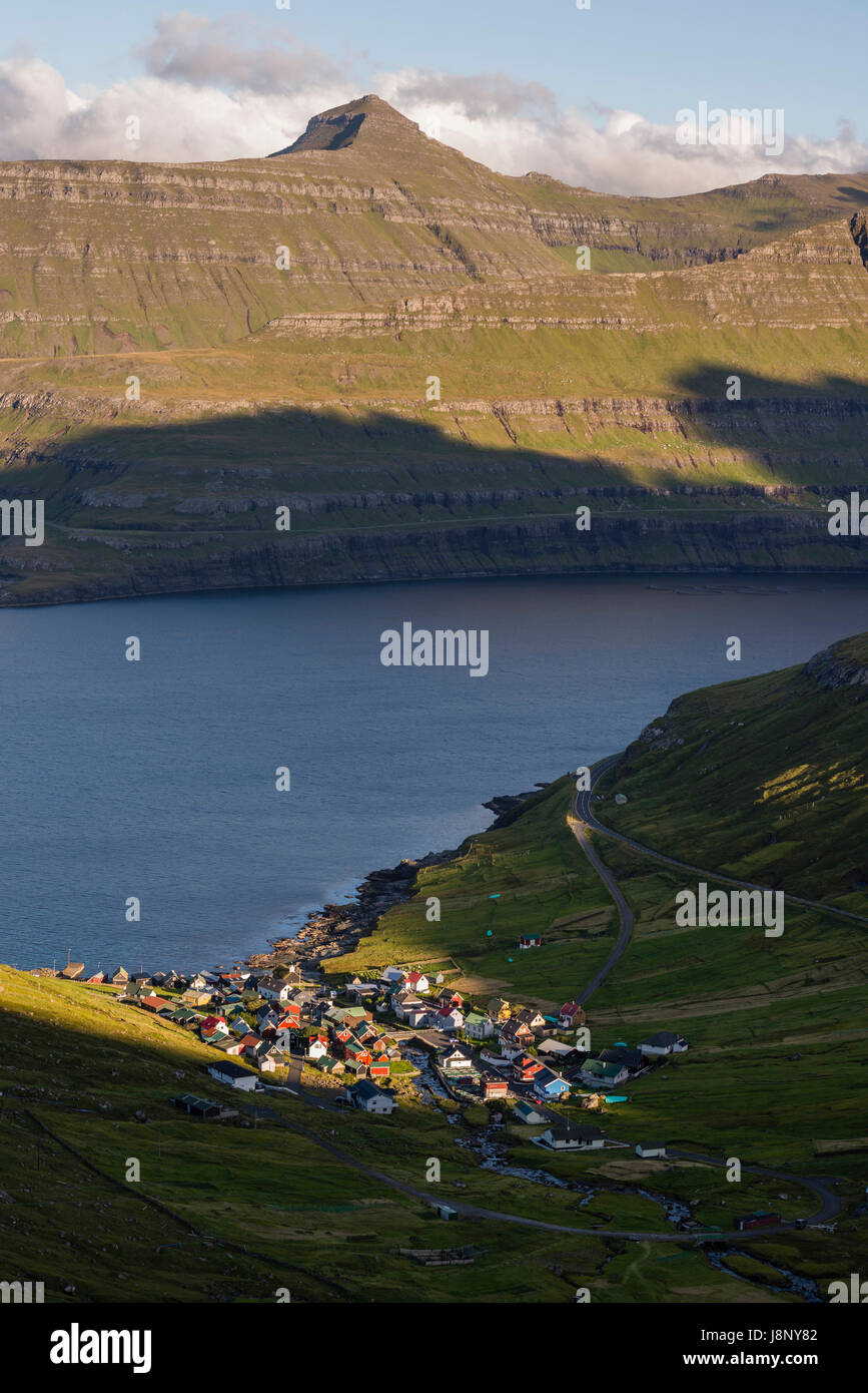 Village by lake Stock Photo
